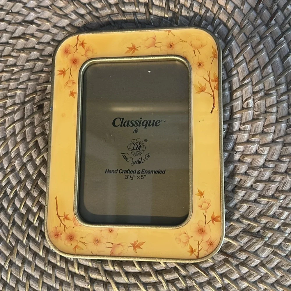 Vintage Classique de Louis Michel Yellow Floral Enamel Picture Frame 3.5”